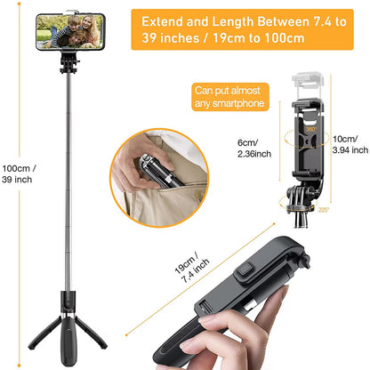 Selfie Stick Bluetooth Techsuit L02, Universal, Sort