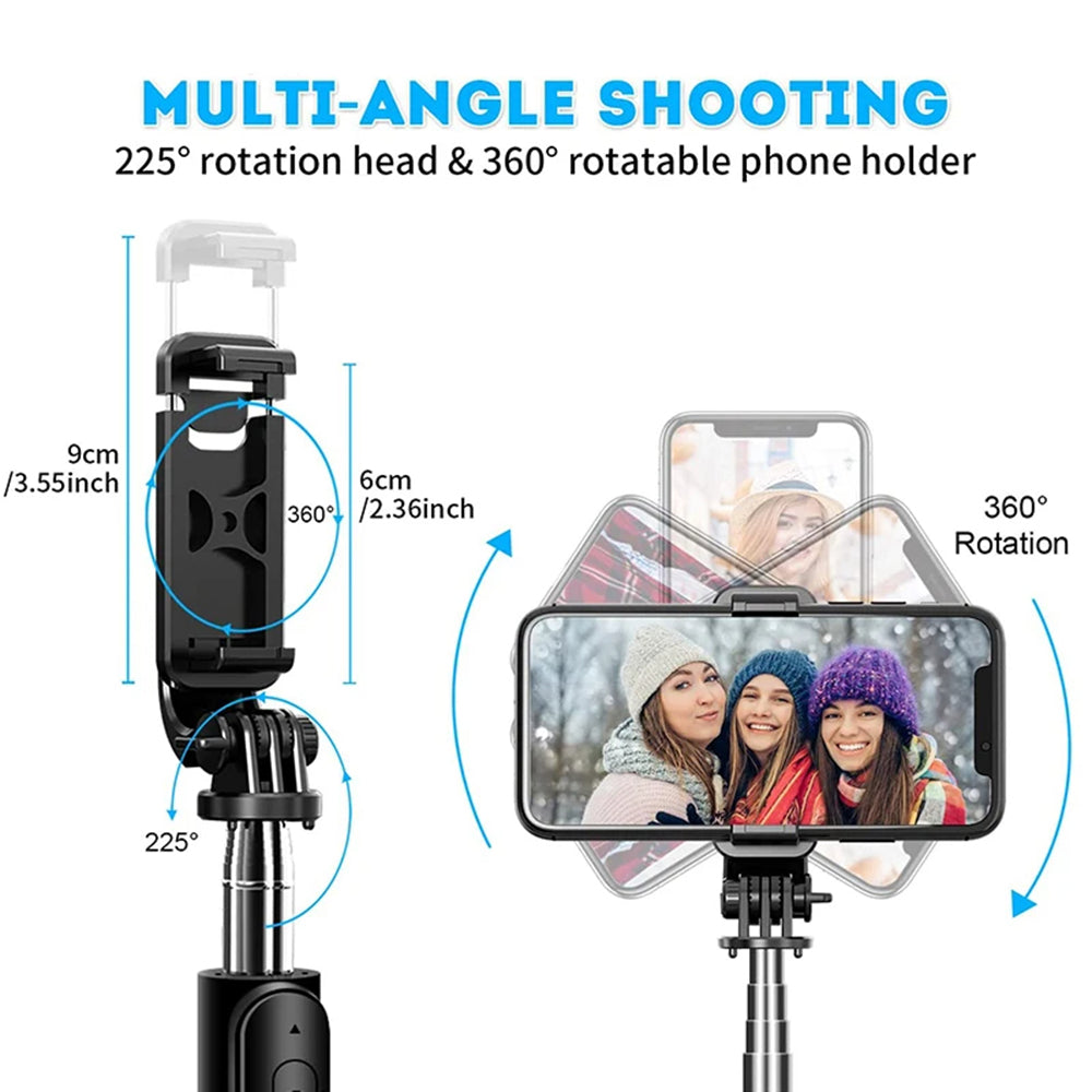 Selfie Stick Bluetooth Techsuit Q02, Universal, Sort