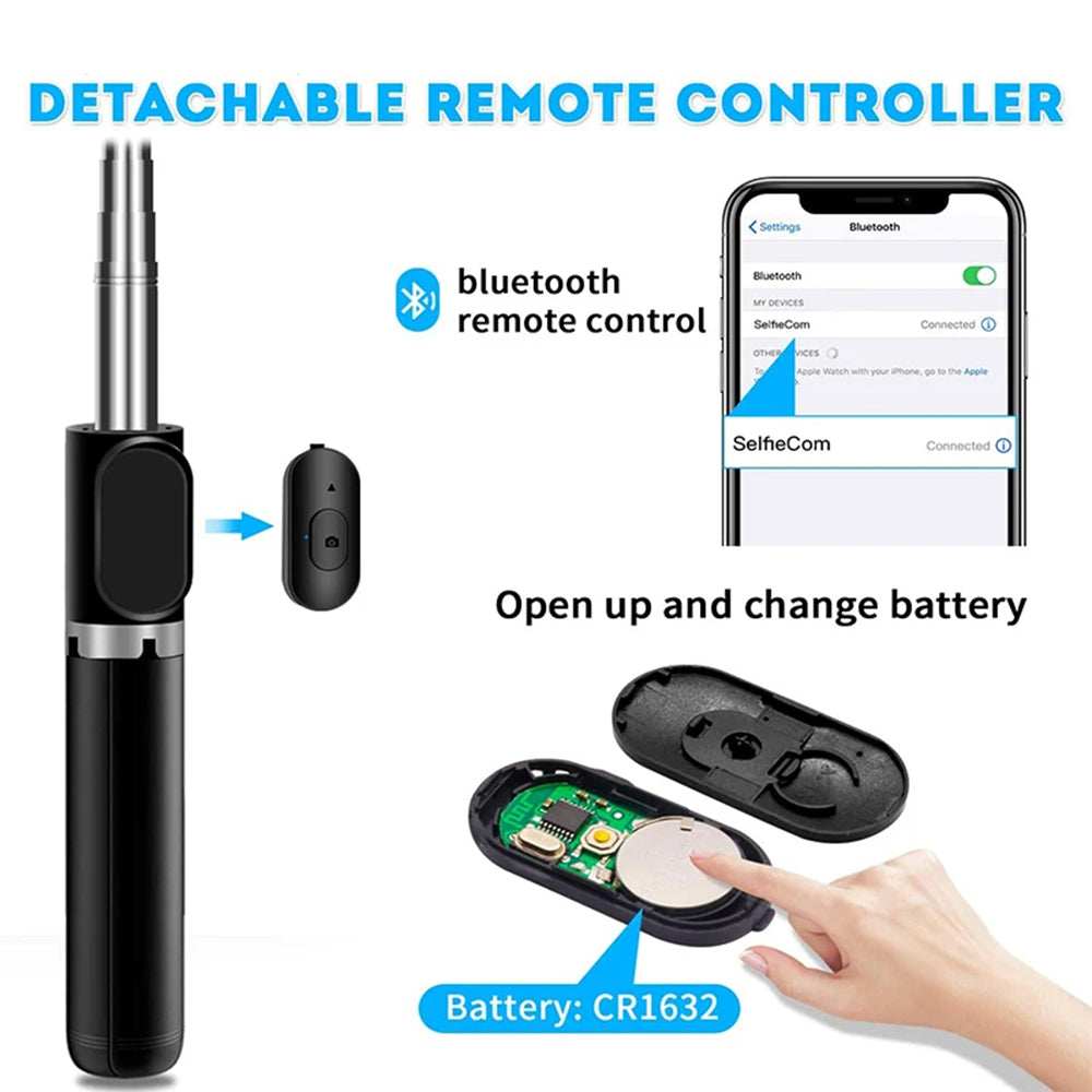 Selfie Stick Bluetooth Techsuit Q02, Universal, Sort