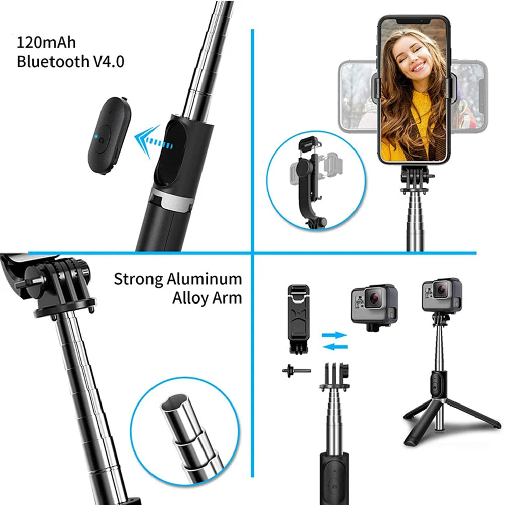 Selfie Stick Bluetooth Techsuit Q02, Universal, Sort
