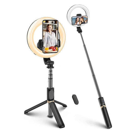 Selfie Stick Bluetooth Techsuit Q07 Ring Light, Universal, Sort