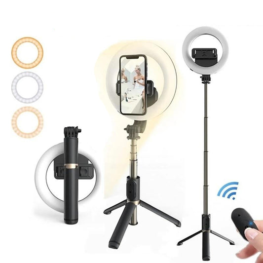 Selfie Stick Bluetooth Techsuit Q07 Ring Light, Universal, Sort