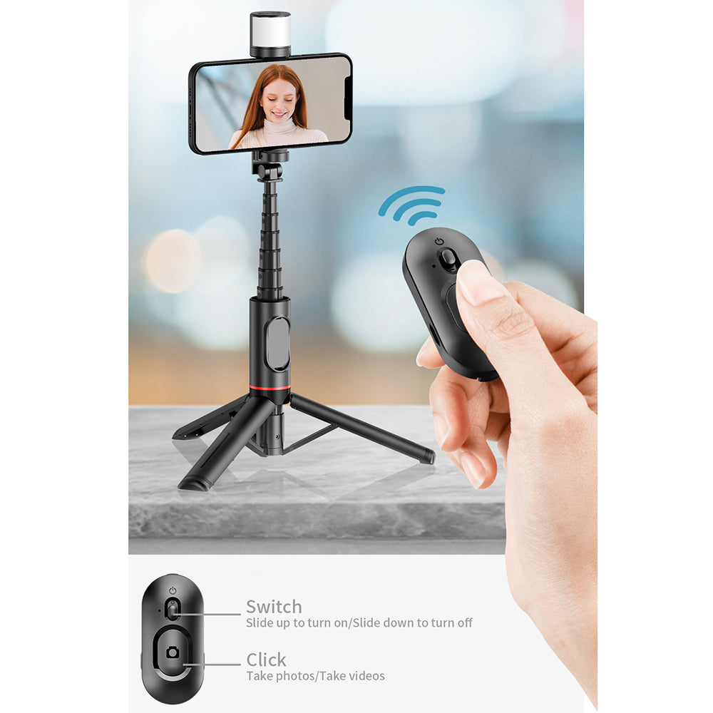 Selfie Stick Bluetooth Techsuit Q12S, Universal, Sort