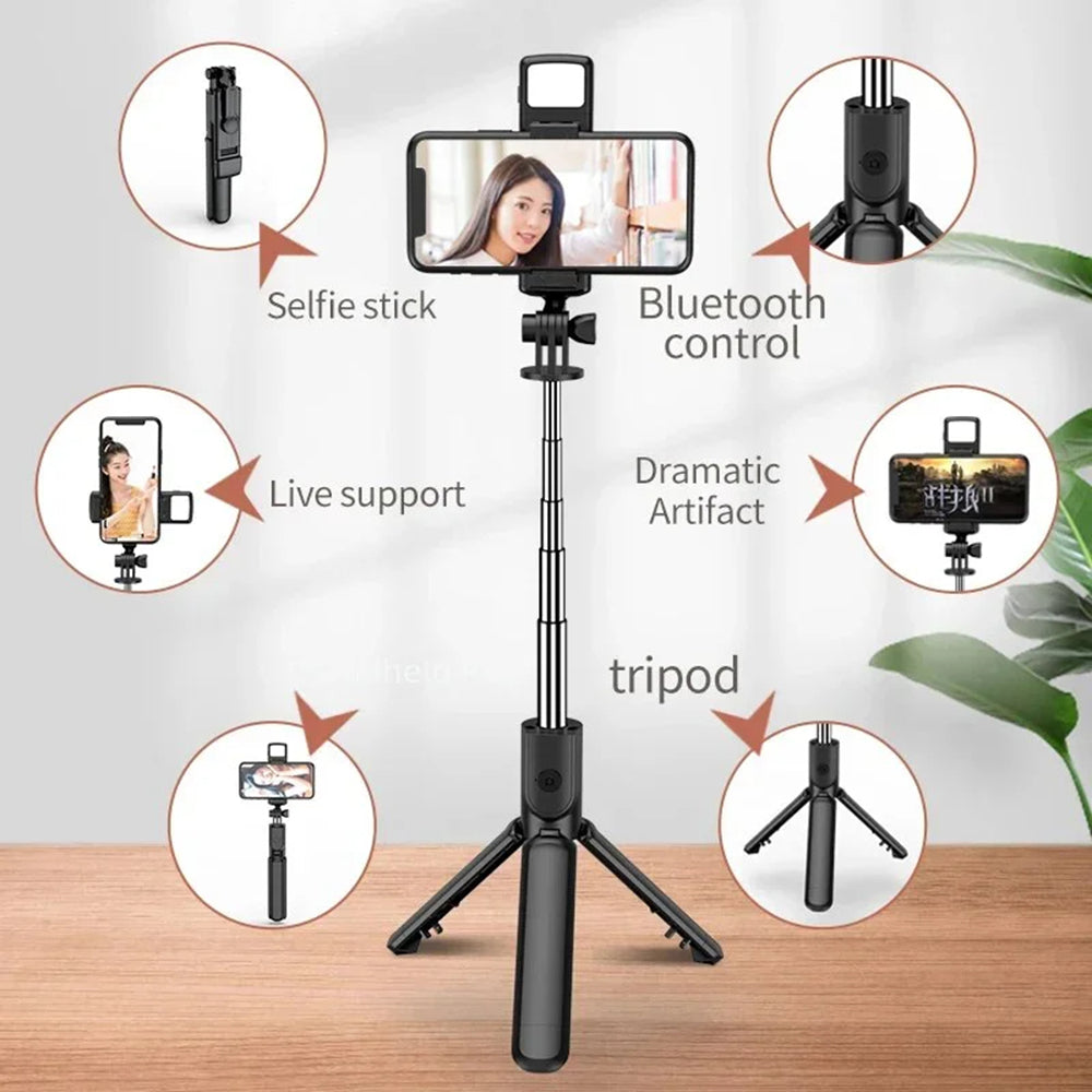 Selfie Stick Bluetooth Techsuit S03-S, Universal, Sort