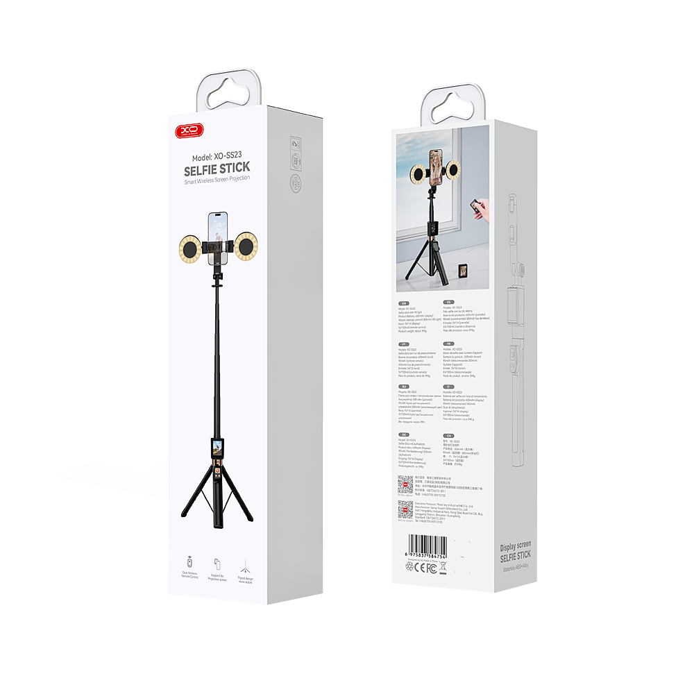 Selfie Stick Bluetooth XO Design SS23 Dual Lights, Universal, Sort