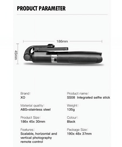 Selfie Stick Bluetooth XO Design SS08, Universal, Sort