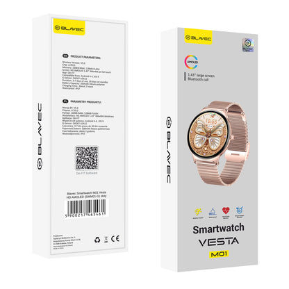 Smartwatch Blavec M01 Vesta Call, Lyserød Guld