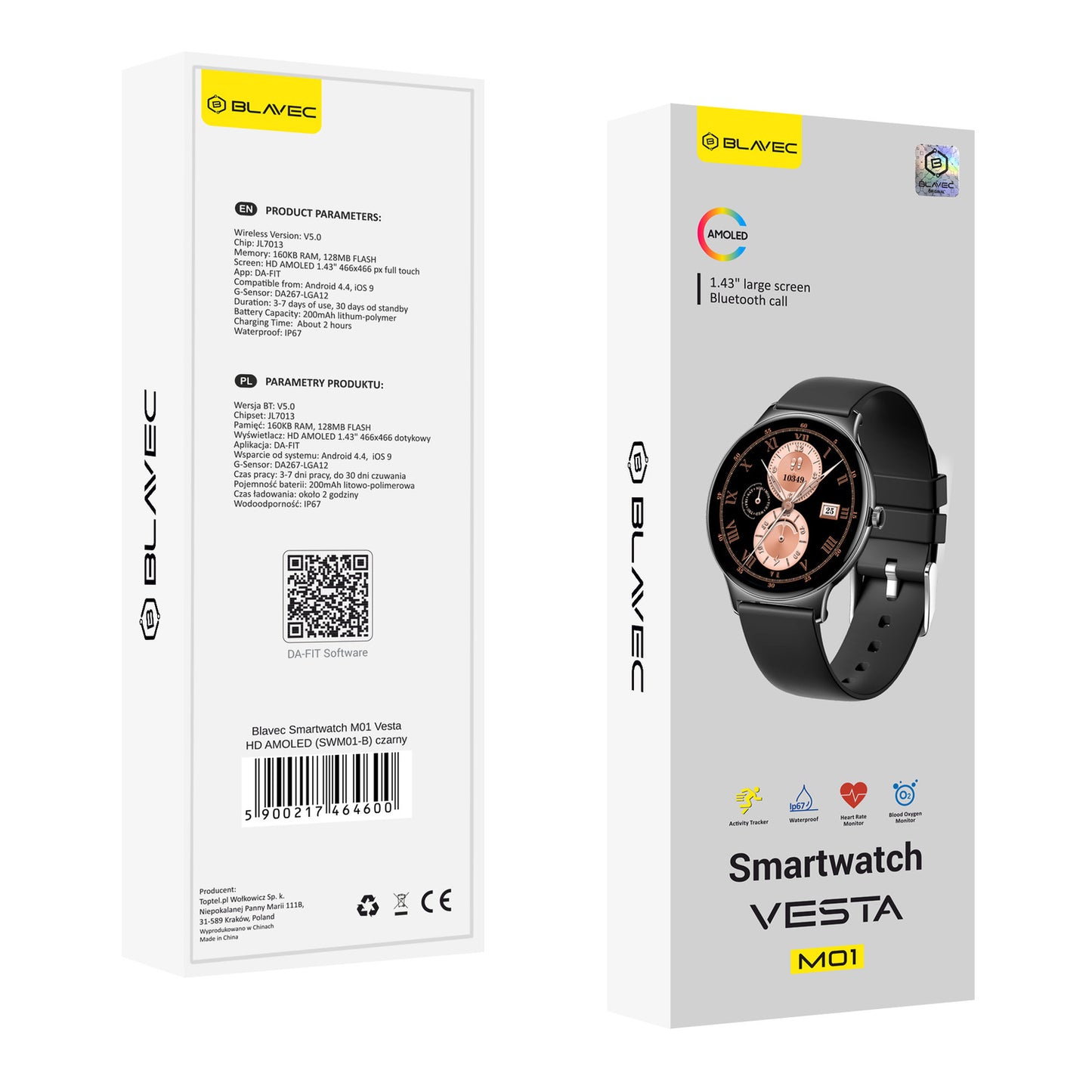Smartwatch Blavec M01 Vesta Call, Sort