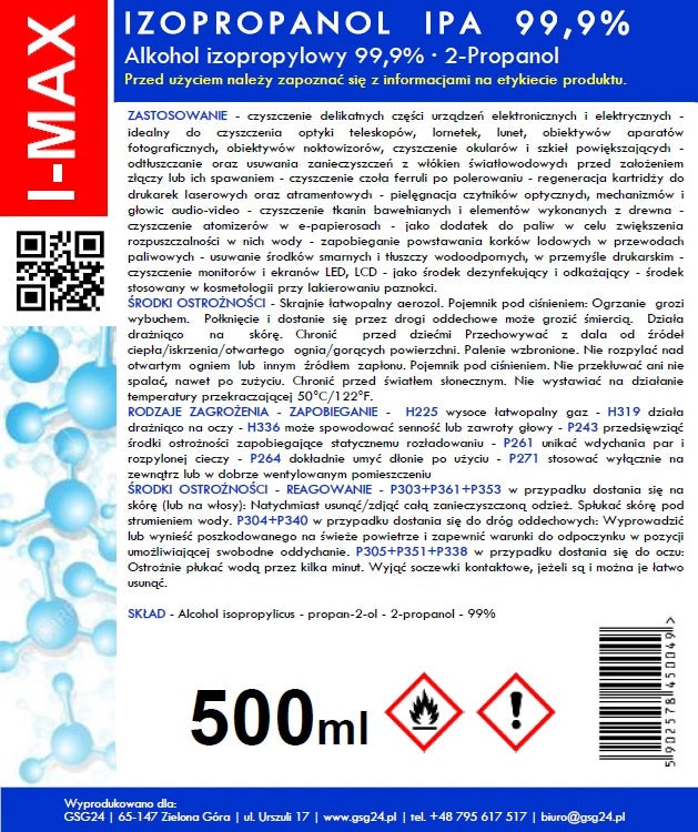 Spray Rengøring Isopropylalkohol GSG24 I-Max, 500ml