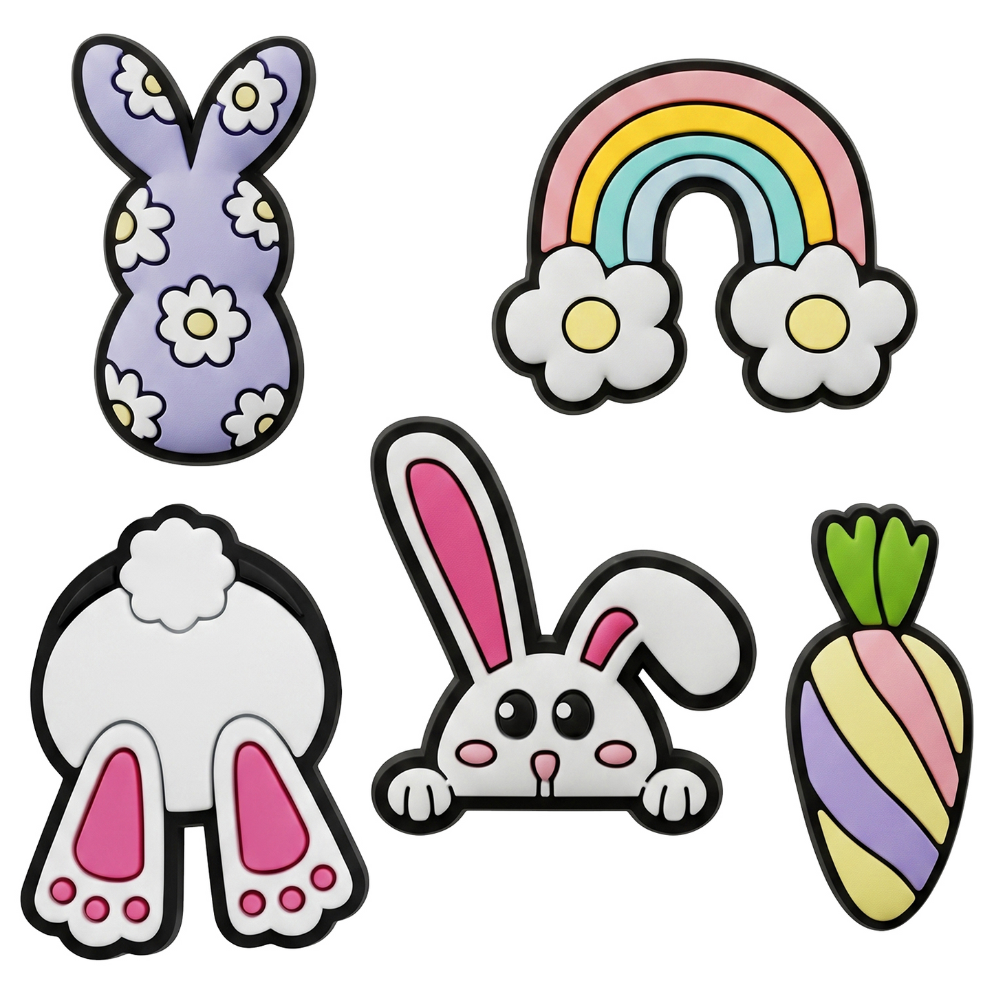 3D OEM Bunny Sticker til Telefon-/Tabletcover, Sæt med 5 stk., Multifarvet