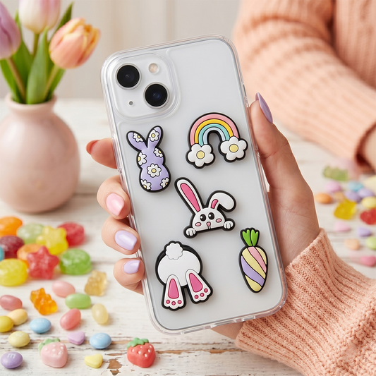 3D OEM Bunny Sticker til Telefon-/Tabletcover, Sæt med 5 stk., Multifarvet