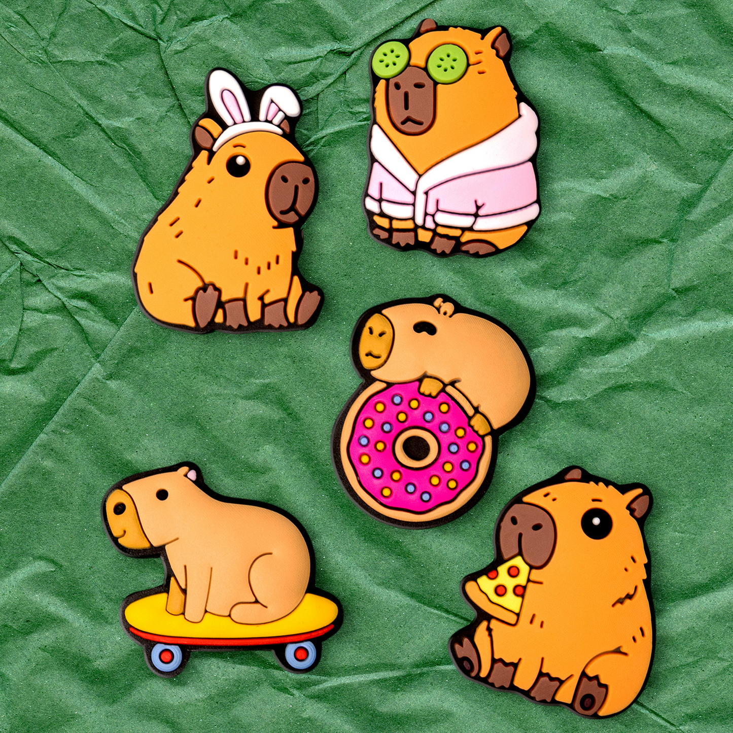 3D OEM Capybara Sticker til Telefon-/Tabletcover, Sæt med 5 stk., Multifarvet