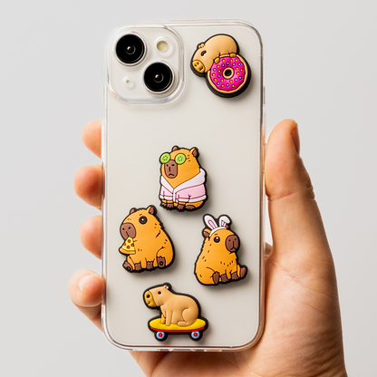 3D OEM Capybara Sticker til Telefon-/Tabletcover, Sæt med 5 stk., Multifarvet