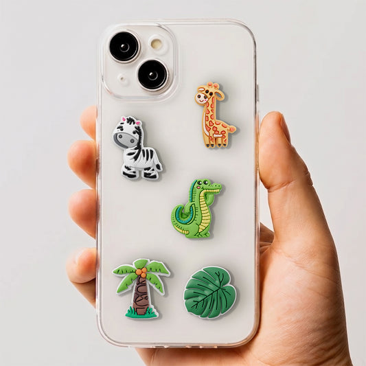 3D OEM Jungle Sticker til Telefon-/Tabletcover, Sæt med 5 stk., Multifarvet