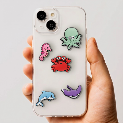 3D OEM Ocean Sticker til Telefon-/Tabletcover, Sæt med 5 stk., Multifarvet