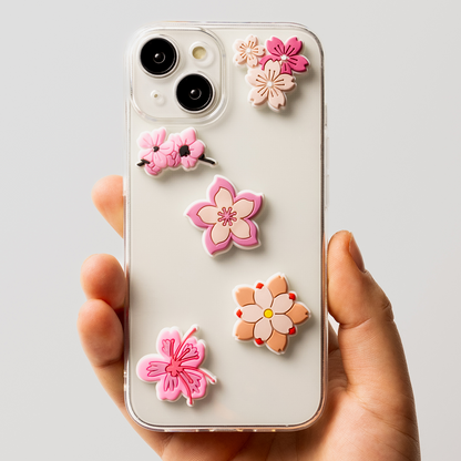 3D OEM Pink Blossom Sticker til Telefon-/Tabletcover, Sæt med 5 stk., Multifarvet