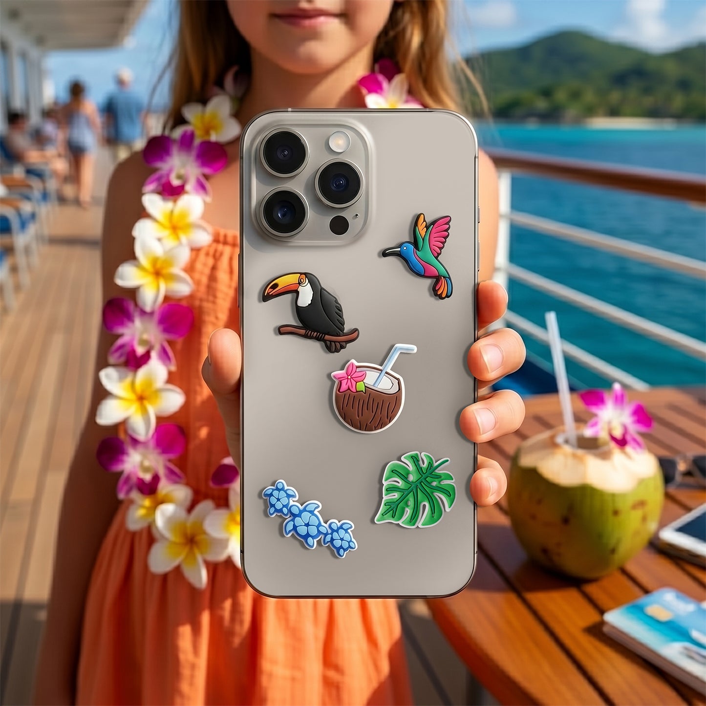 3D OEM Tropical Birds klistermærker til telefon-/tabletcover, sæt med 5 stk., flerfarvet