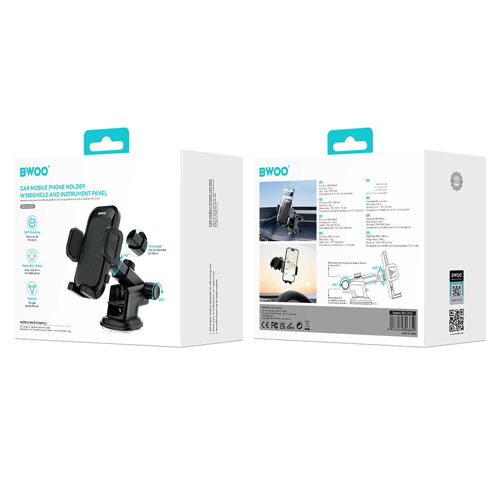 Bilholder BWOO BO-ZJ125, 4,7 tommer - 6,7 tommer, Sort