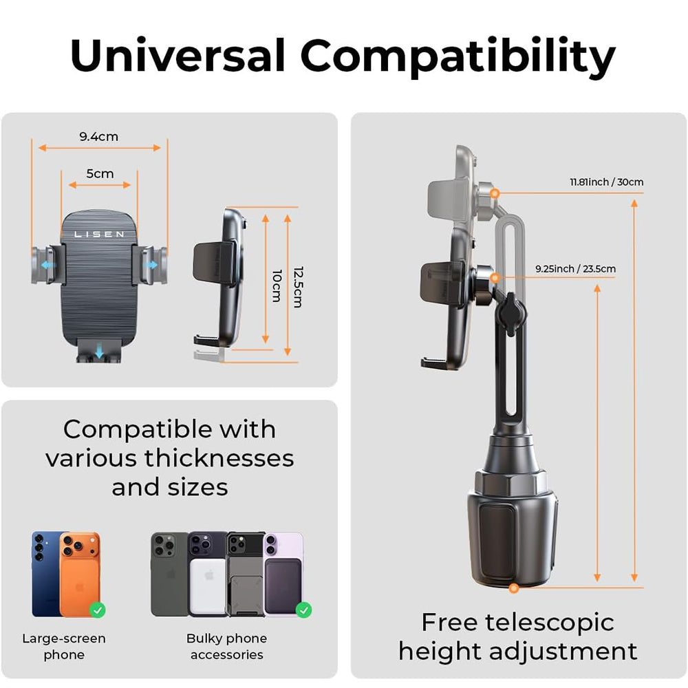 Lisen Bilholder til Telefon / Tablet, 4.5inch - 12.9inch, Sort YL0223070048