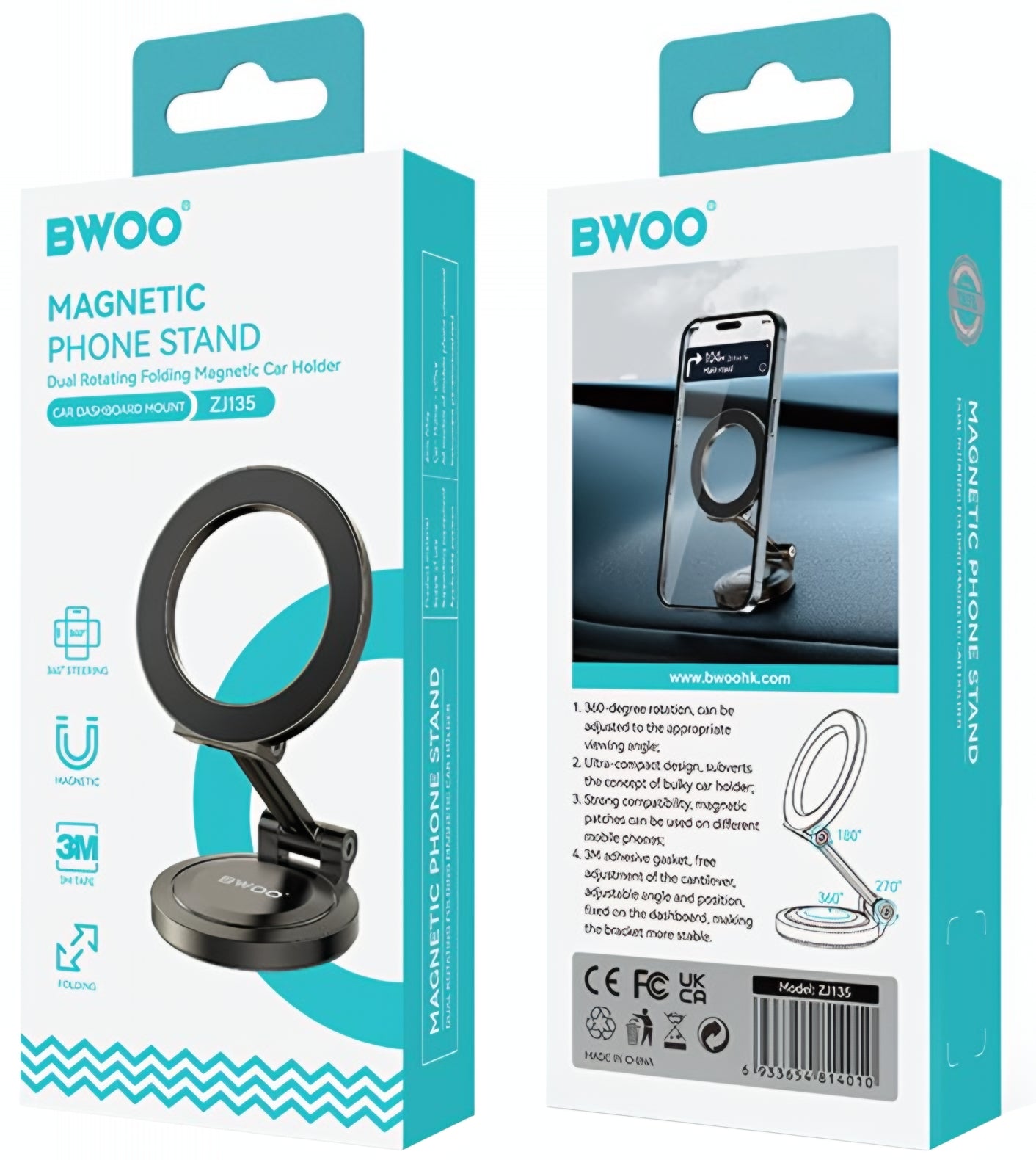 Magnetisk Bilholder BWOO ZJ135, Universal, Sort