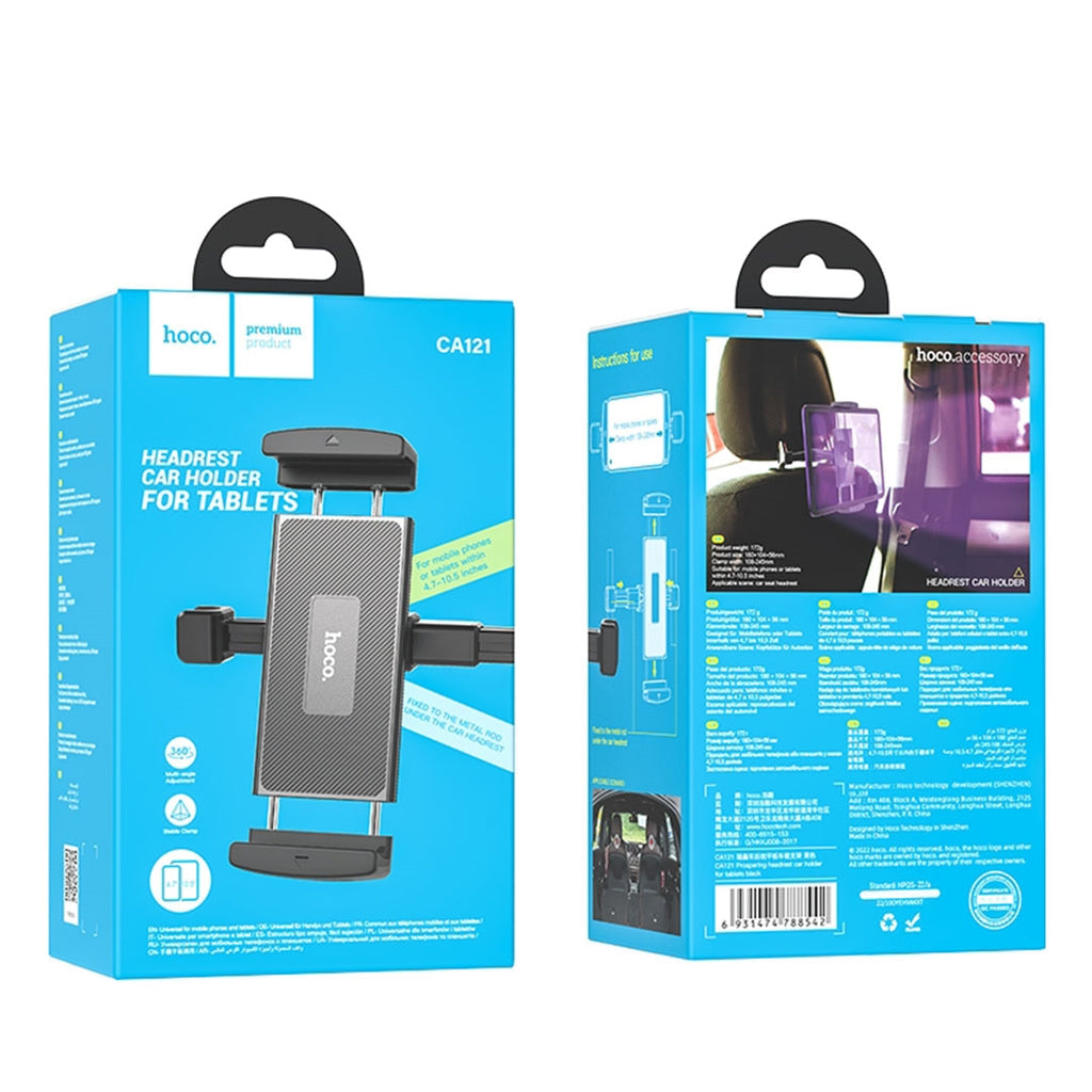 HOCO CA121 Bilhovedstøtteholder til Telefon / Tablet, 4.7inch - 10.5inch, Sort