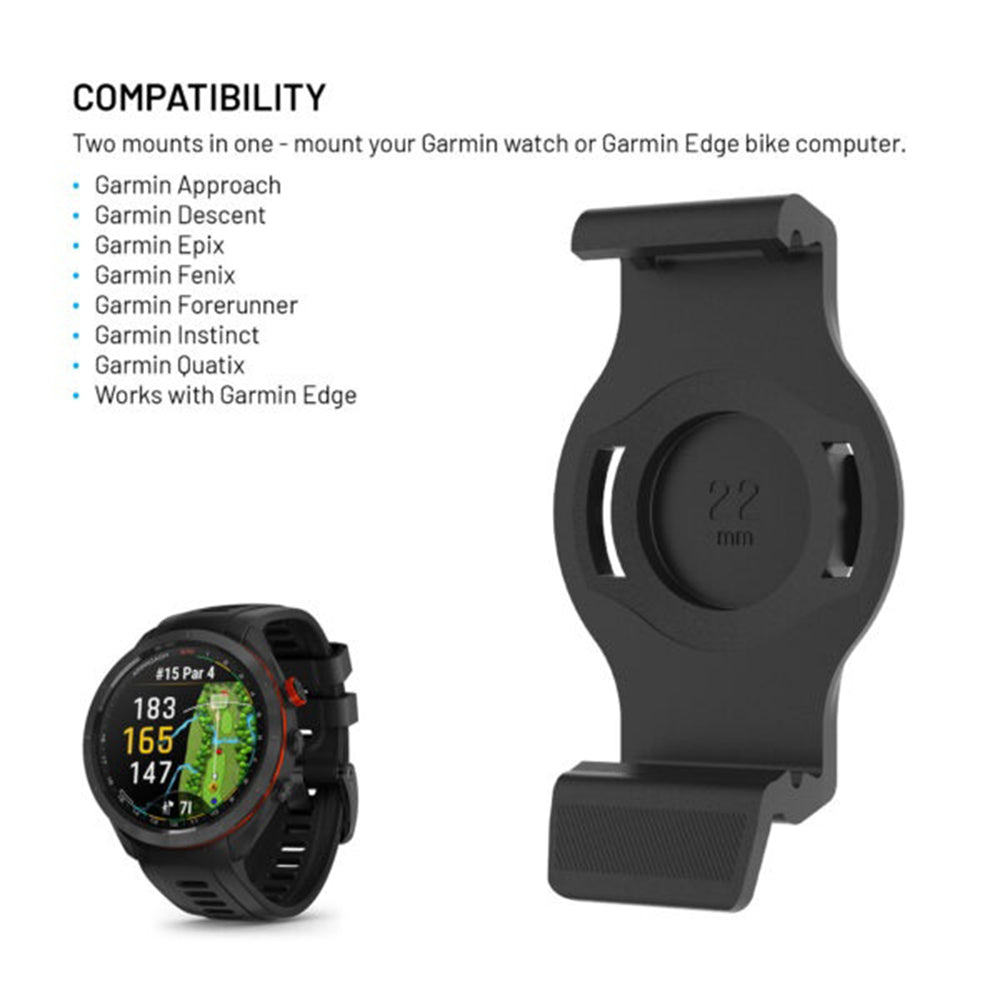 Fast cykelholder til Garmin Watch 22mm / Edge Computer, Sort