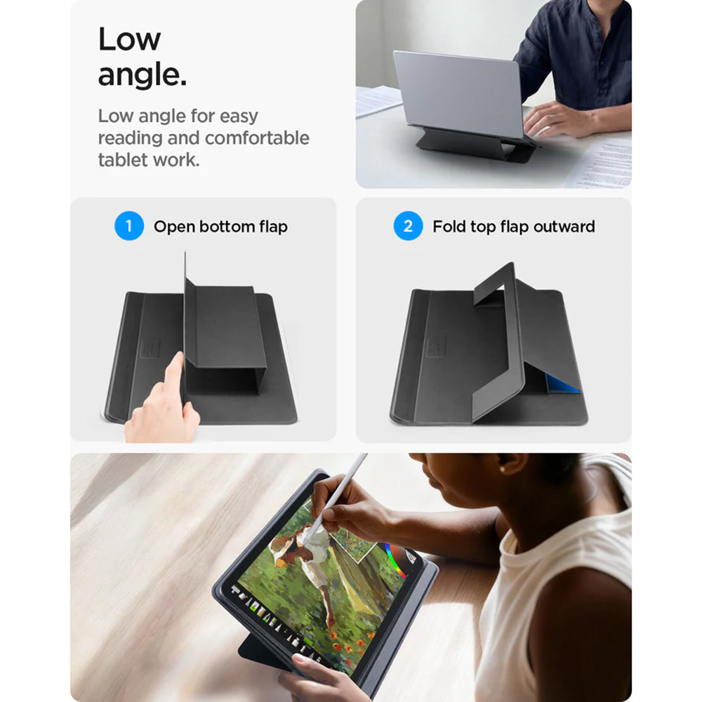 Spigen Slim Fold LD201-S7 stand til bærbar computer max. 14 tommer, sort AMP11116