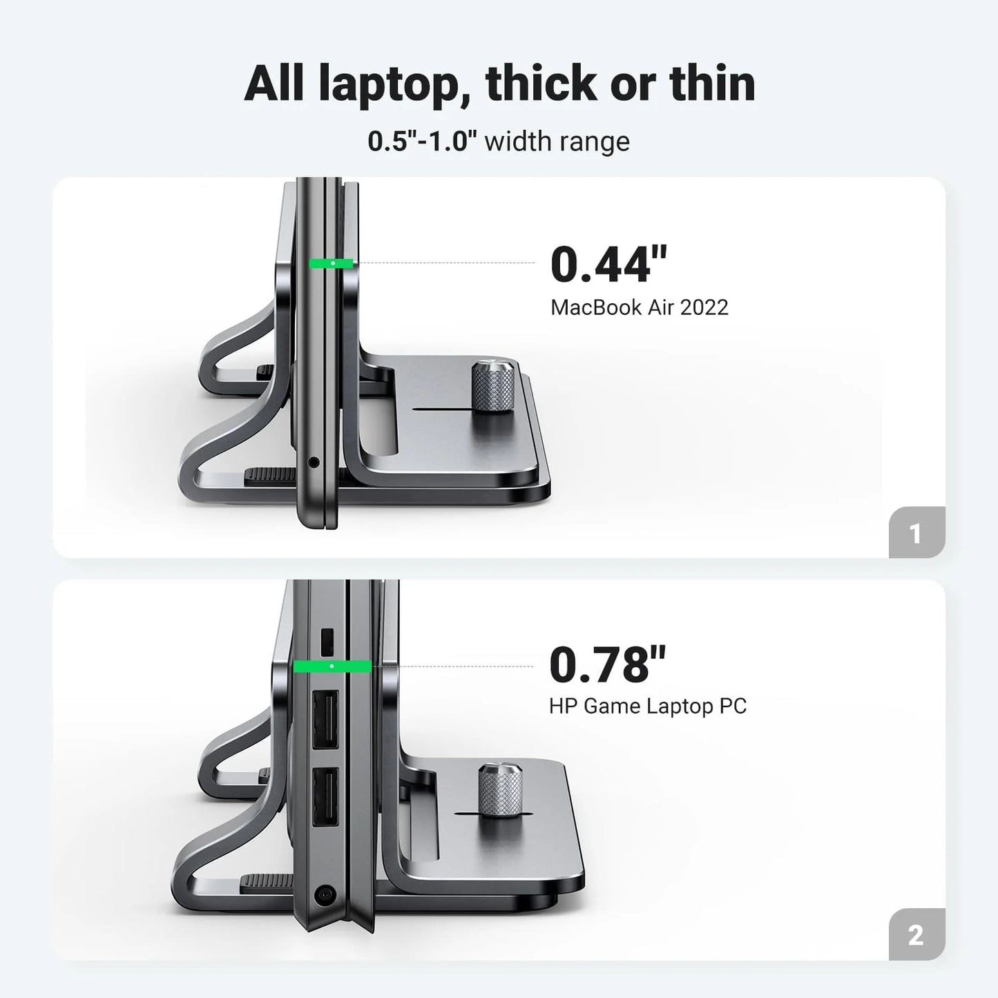 UGREEN LP258 Vertikal Laptopstøtte til laptops med en tykkelse på 12mm - 26mm, Sølv