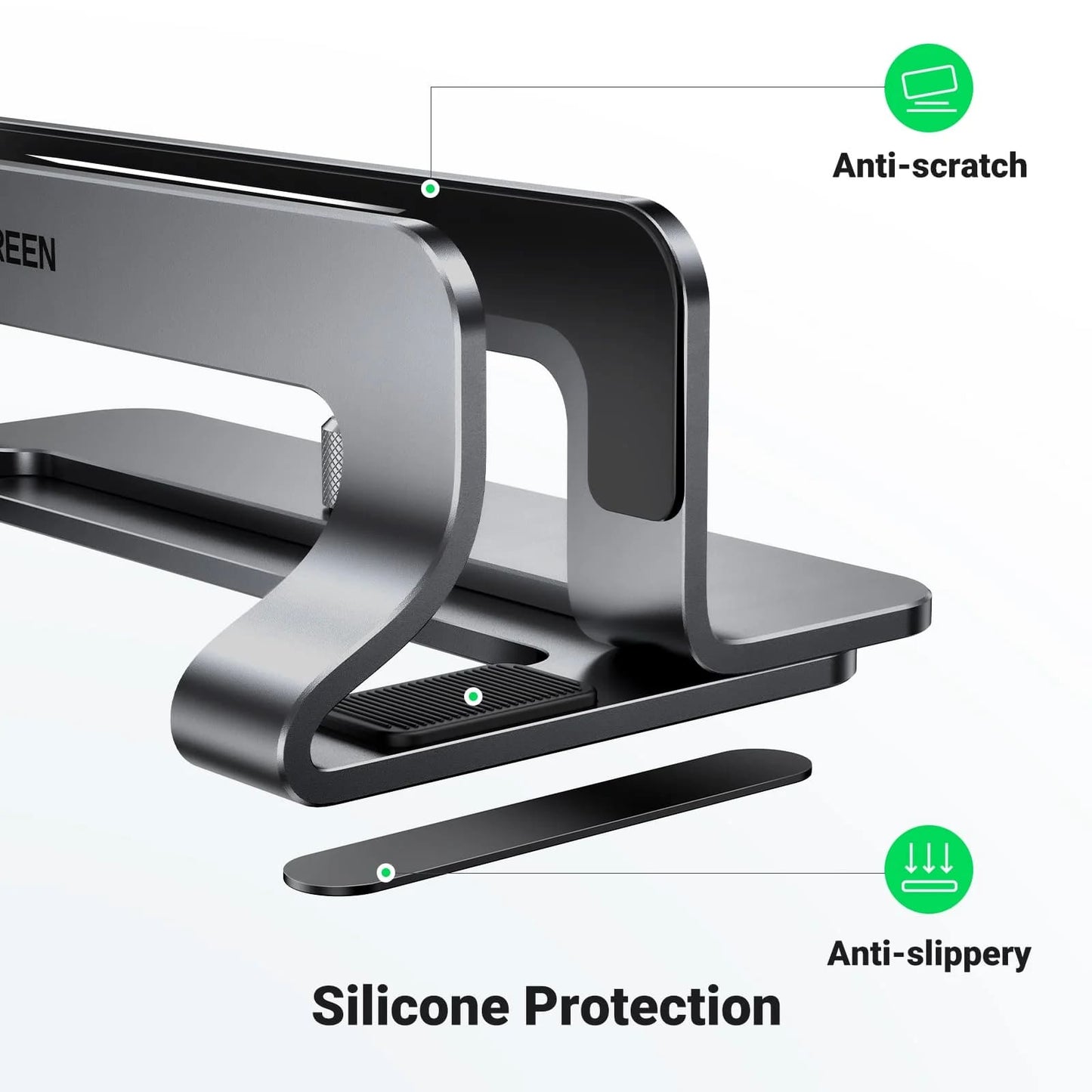 UGREEN LP258 Vertikal Laptopstøtte til laptops med en tykkelse på 12mm - 26mm, Sølv