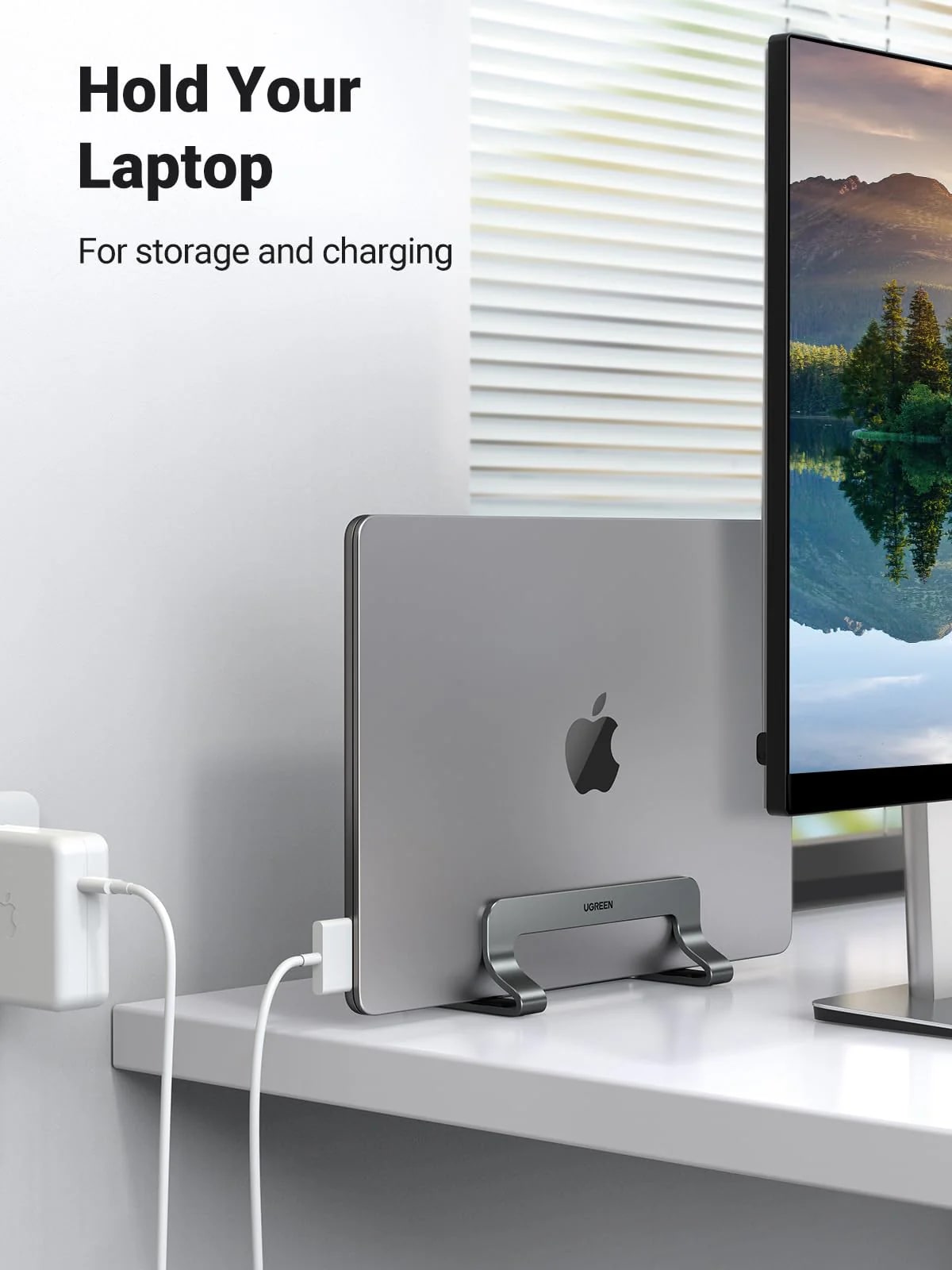 UGREEN LP258 Vertikal Laptopstøtte til laptops med en tykkelse på 12mm - 26mm, Sølv