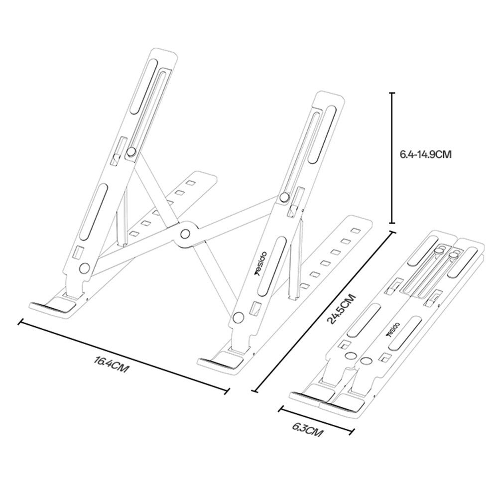 Yesido LP07 støtte til 13 tommer - 20 tommer laptop, Sølv