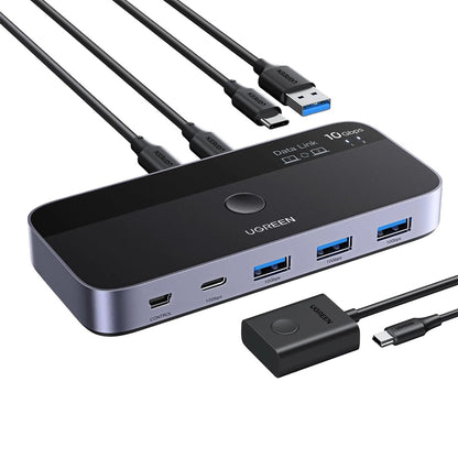 Switch USB UGREEN CM691 (45784), 3 x USB-A 3.2 - 1 x USB-C - 1 x miniUSB, Sort