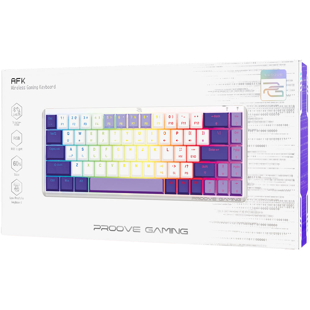 Trådløst Gaming Tastatur Proove AFK, RGB, BT / Wi-Fi / Kablet, 1.5m, Hvid WKAFKEN22002
