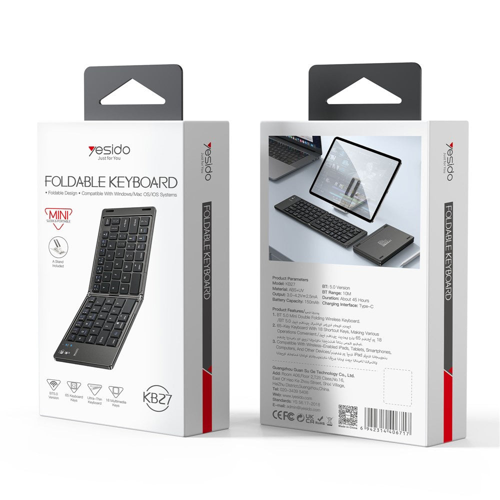Foldbar Bluetooth Tastatur Yesido KB27, Sort