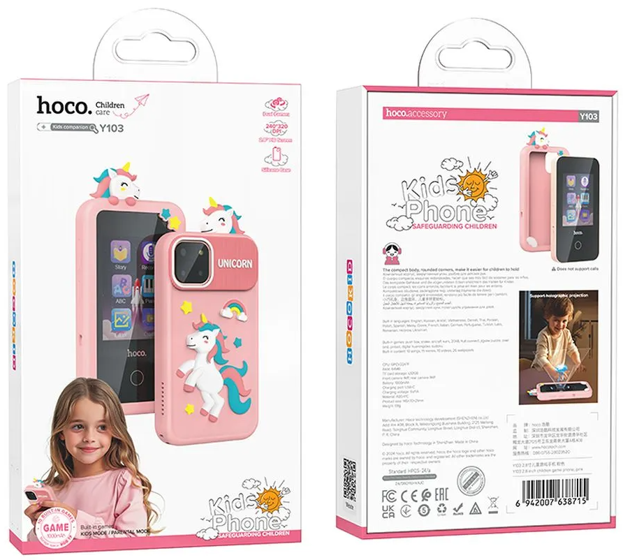 Mobiltelefon HOCO Y103 Kids, 2.8 tommer skærm, Pink