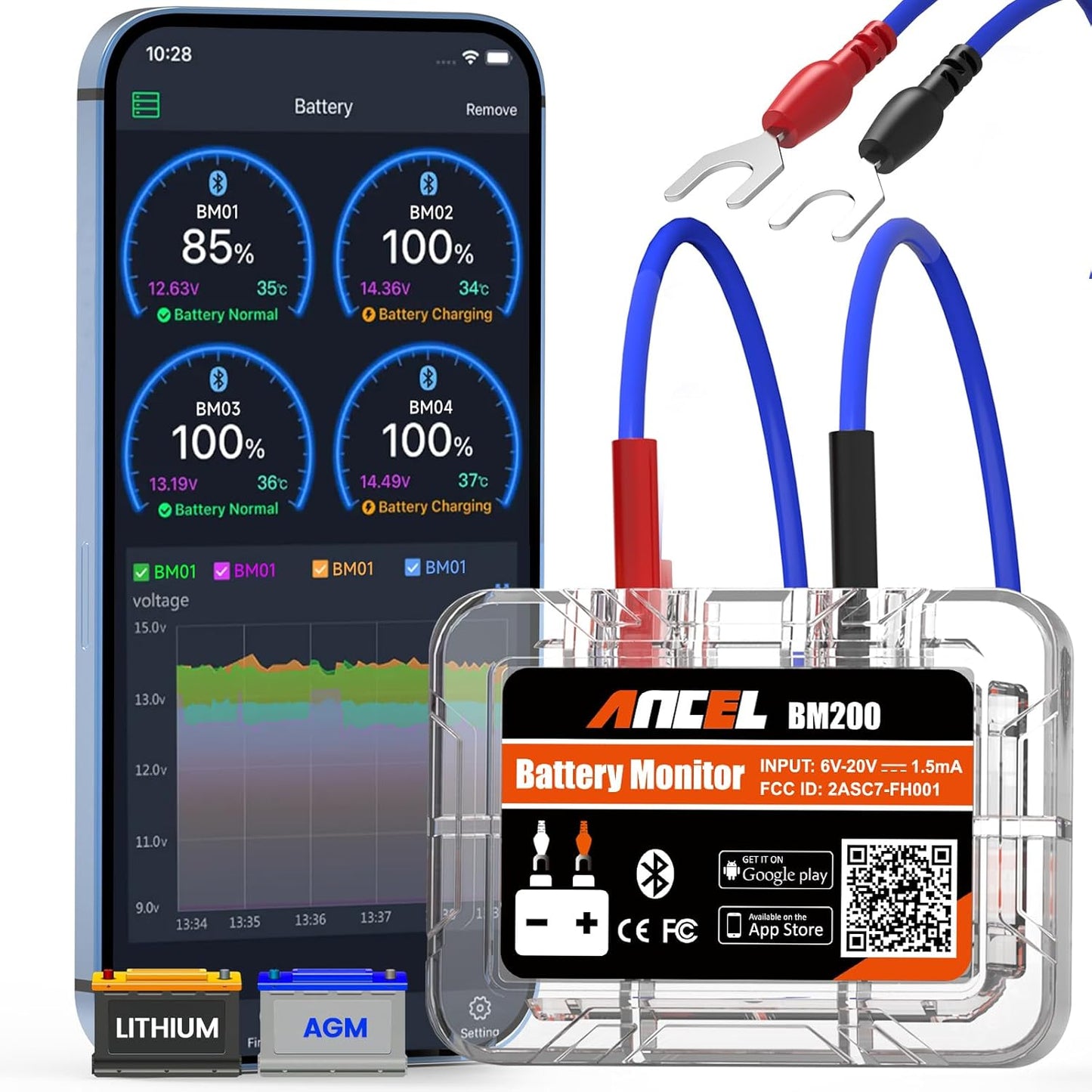 Bluetooth Tester til Overvågning af Bilbatteri Ancel BM200